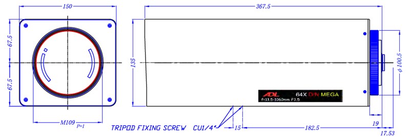 ADL16.5-1060mm長(zhǎng)焦鏡頭尺寸